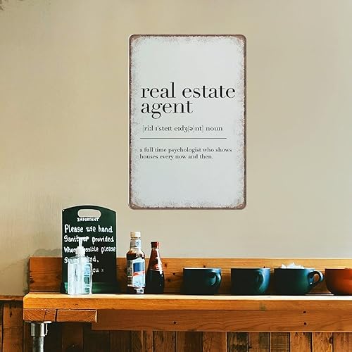 Miniatura 8 de Letreros creativos de lata con definición de agente inmobiliario, divertido letrero de metal retro para decoración de pared para el hogar, jardín