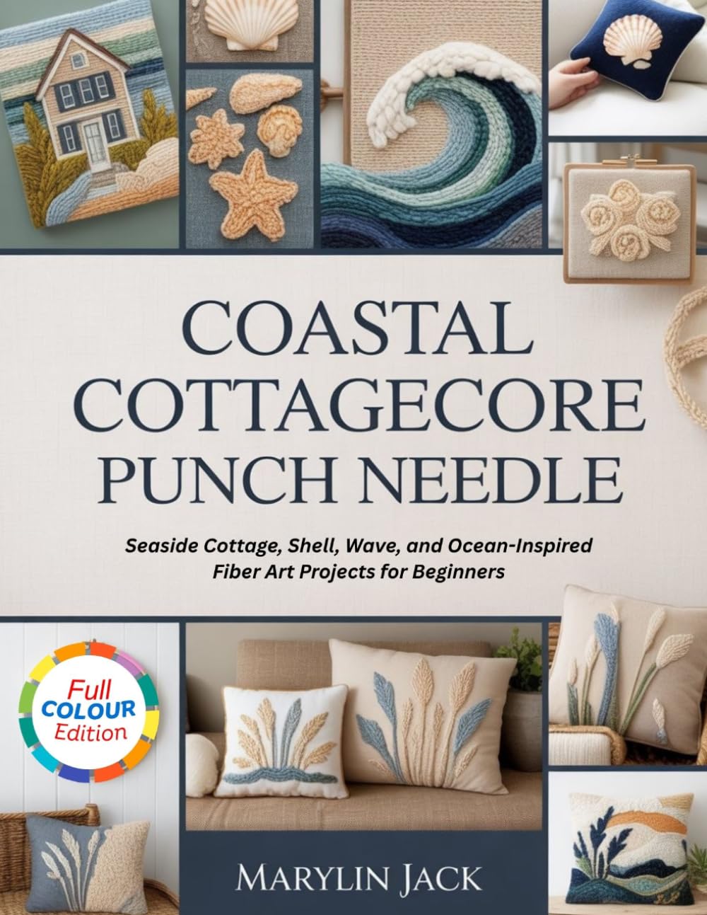 COASTAL COTTAGECORE PUNCH NEEDLE: 15 Seaside Cottage, Shell, Wave, and Ocean-Inspired Fiber Art Projects for Beginners