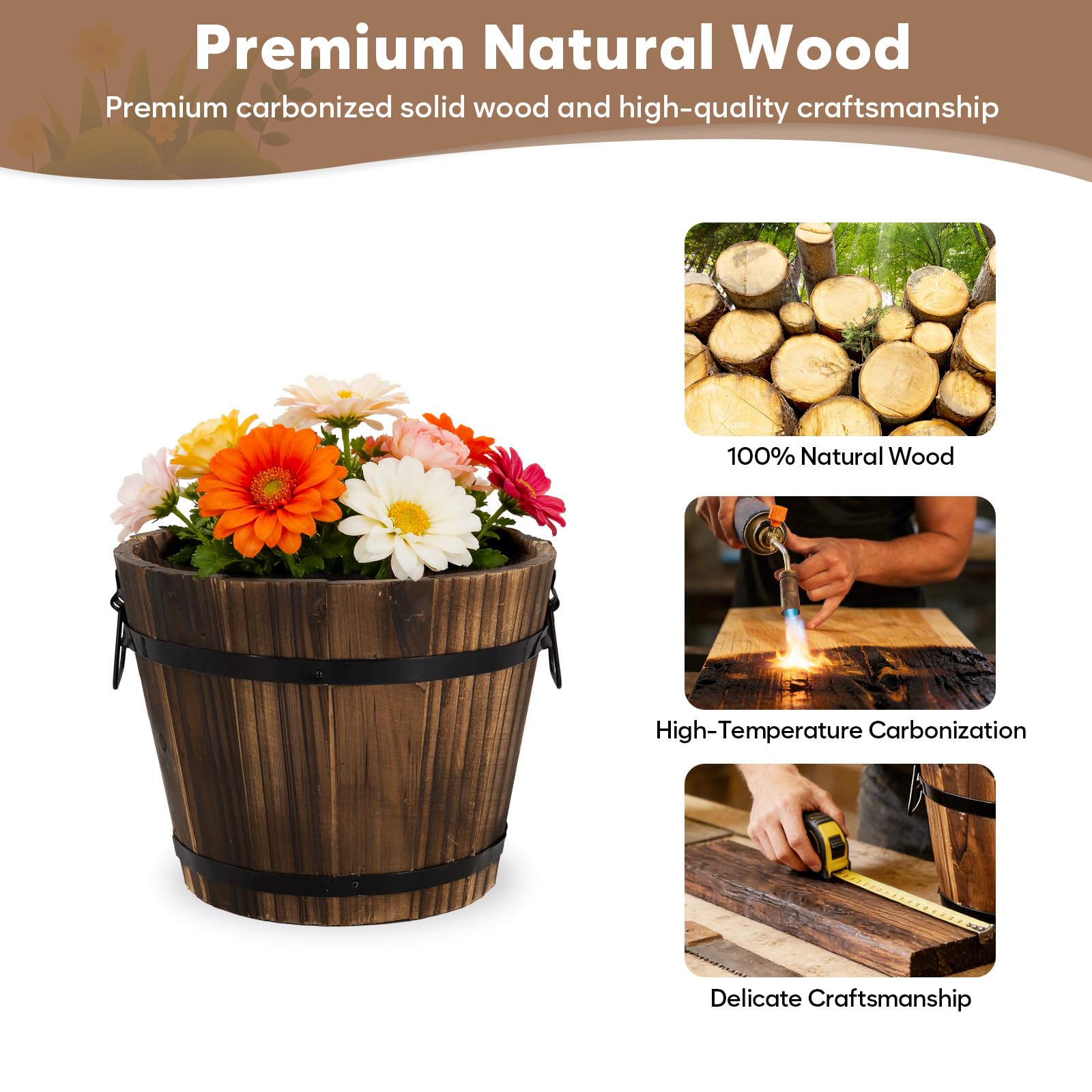 Amazon.com : HAKKART Wooden Barrel Planters, 8 inch 7 inch Plant