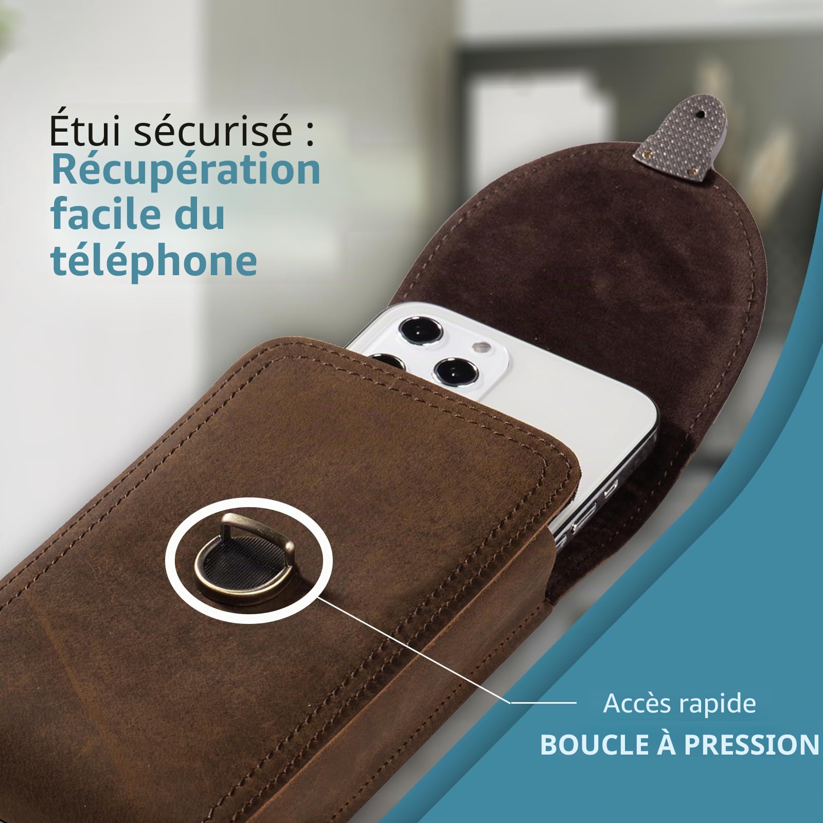 Étui de téléphone portable en cuir véritable pour iPhone 17 Pro Max 16 Pro Max 15 Pro Max 14 Pro Max 13 Pro Max Samsung Galaxy S25 Ultra S24 Ultra Étui avec clip ceinture et support de