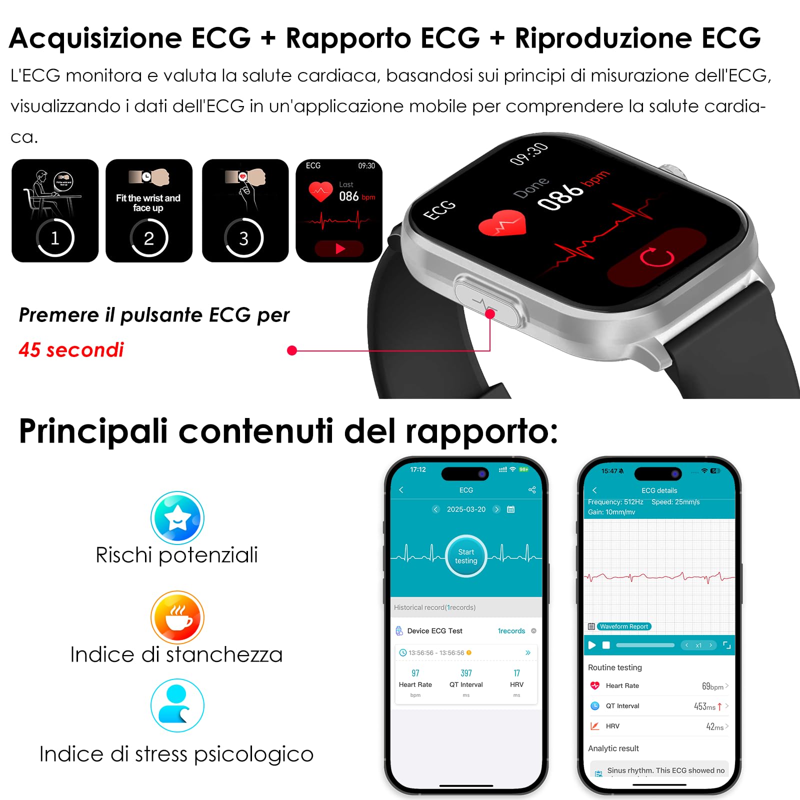 YYKY 2025 nuovo Smartwatch ECG+HRV/𝐆li𝐜𝐞m𝐢𝐚Orologio 2.01”24H Pressione Sanguigna/cardiofrequenzimetro/Acido Urico/Lipidi/Telefono/Sonno/SpO2 per Uomo donna Fitness Tracker iOS Android Argento