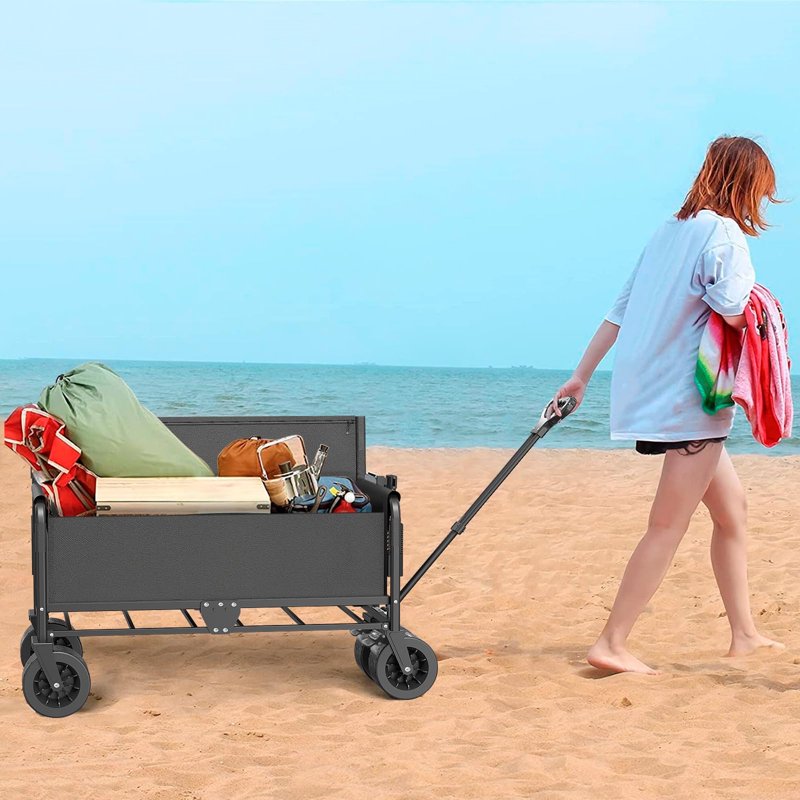 Hoberg Bollerwagen 80 Kg HOBERG Bollerwagen Faltbar Mit Dach – Transportwagen Für Garten & Strand Faltbollerwagen Freizeit