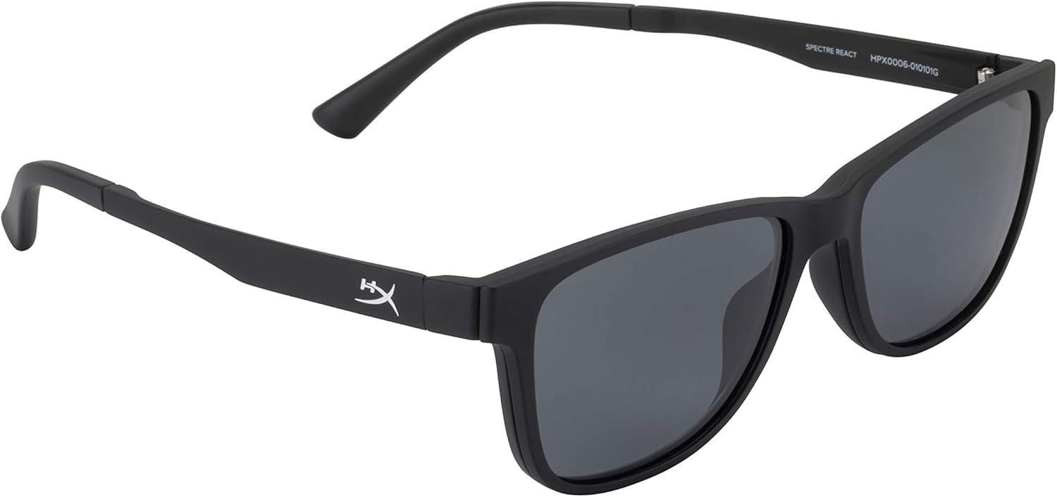 HyperX Spectre React - Gaming Eyewear, Blue Light Blocking Glasses, UV Protection, Ultem Frame, Crystal Clear Lenses, Microfiber Bag, Hard Case – Small w/Polarized Clip Black