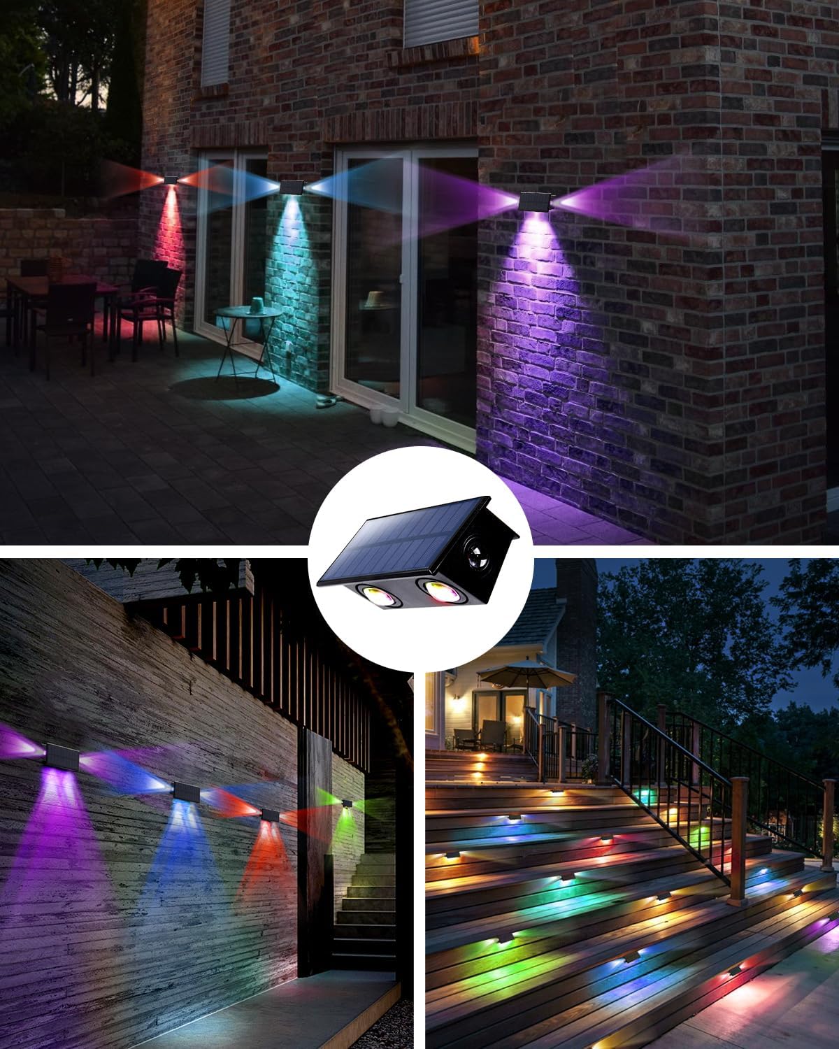 Fence Lights Solar Powered Outdoor Waterproof 3 Sided Wall LED Landscaping for Yard, Deck, Patio, Rail, Garage, Pool, Balcony, Energy Efficient Warm White Safety (Multicolor, 3Sides-6Pack Light)