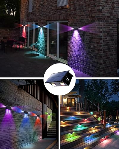 Miniatura 7 de Luces solares que cambian de color para valla al aire libre de 3 lados LED decorativas impermeables para pared, terraza, patio, riel, escalera,
