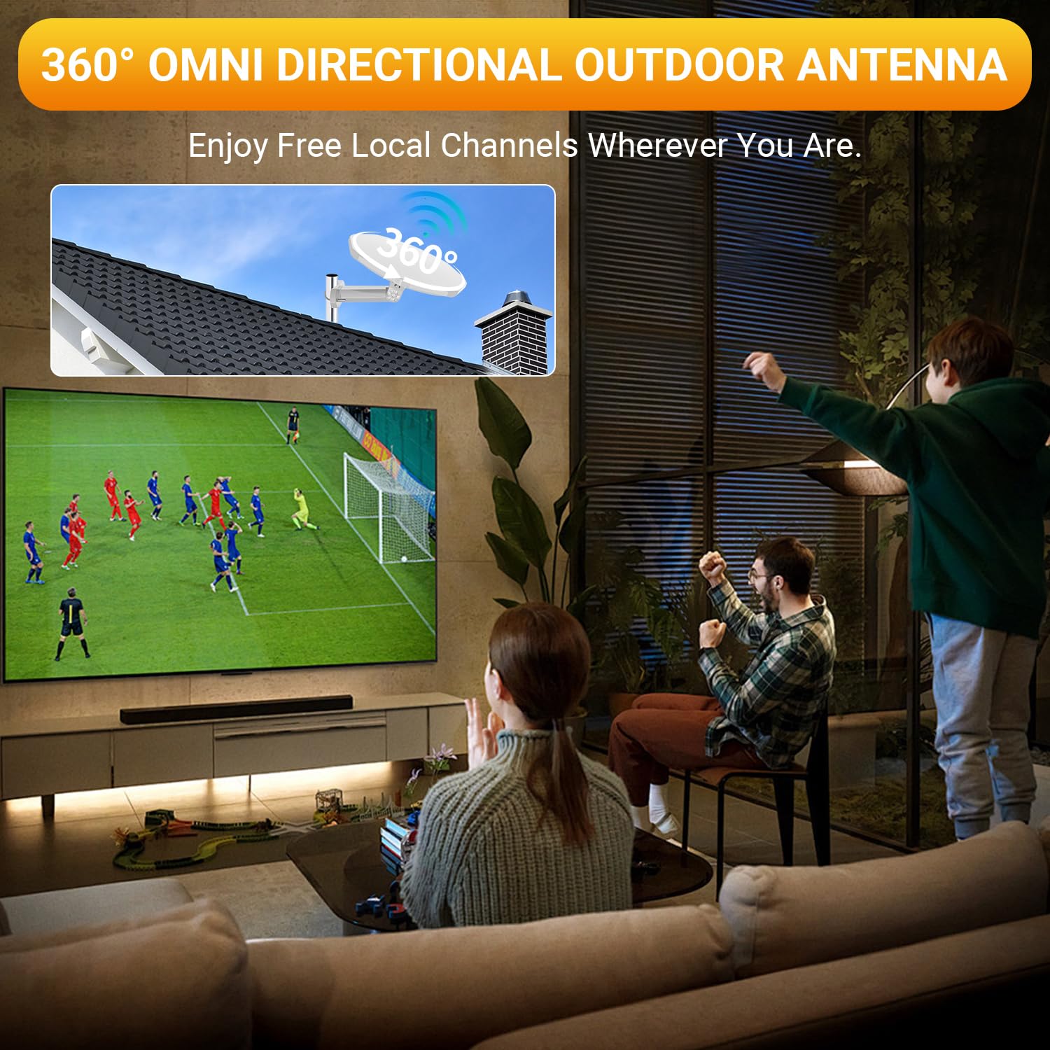 Antenne TV d'extérieur omnidirectionnelle à 360°, antenne d'extérieur numérique HDTV 4K pour Smart TV chaînes locales avec câble de 10 m et longue portée pour grenier/camping-car/camping-car