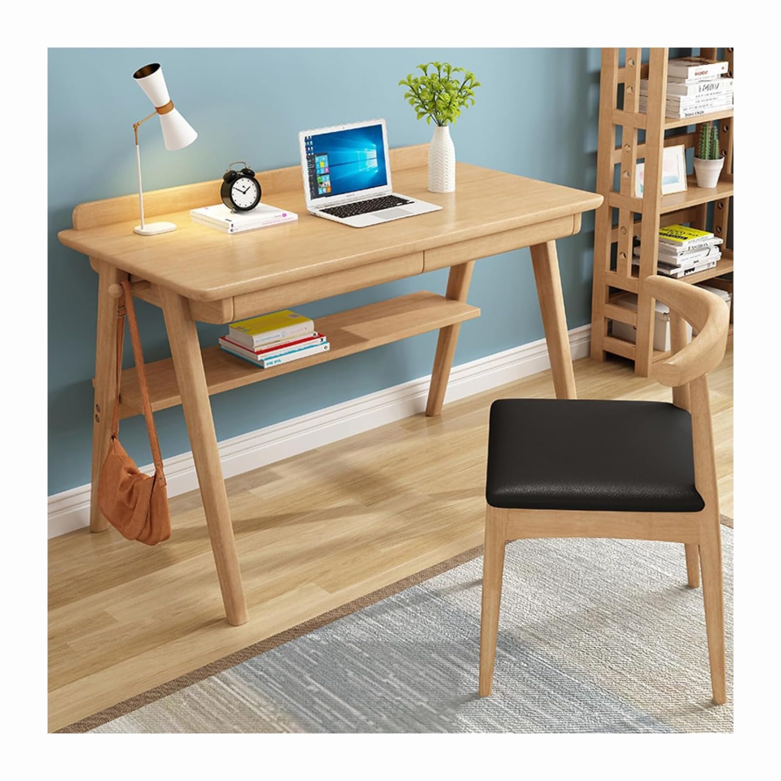 Wdsopk Natural Computer Desk Home Office Desk Mid Century Modern Home Office Desk, Writing Desk With Drawers,Workstation, Wooden Writing Desk Computer Table For Home Office（-31 In）
