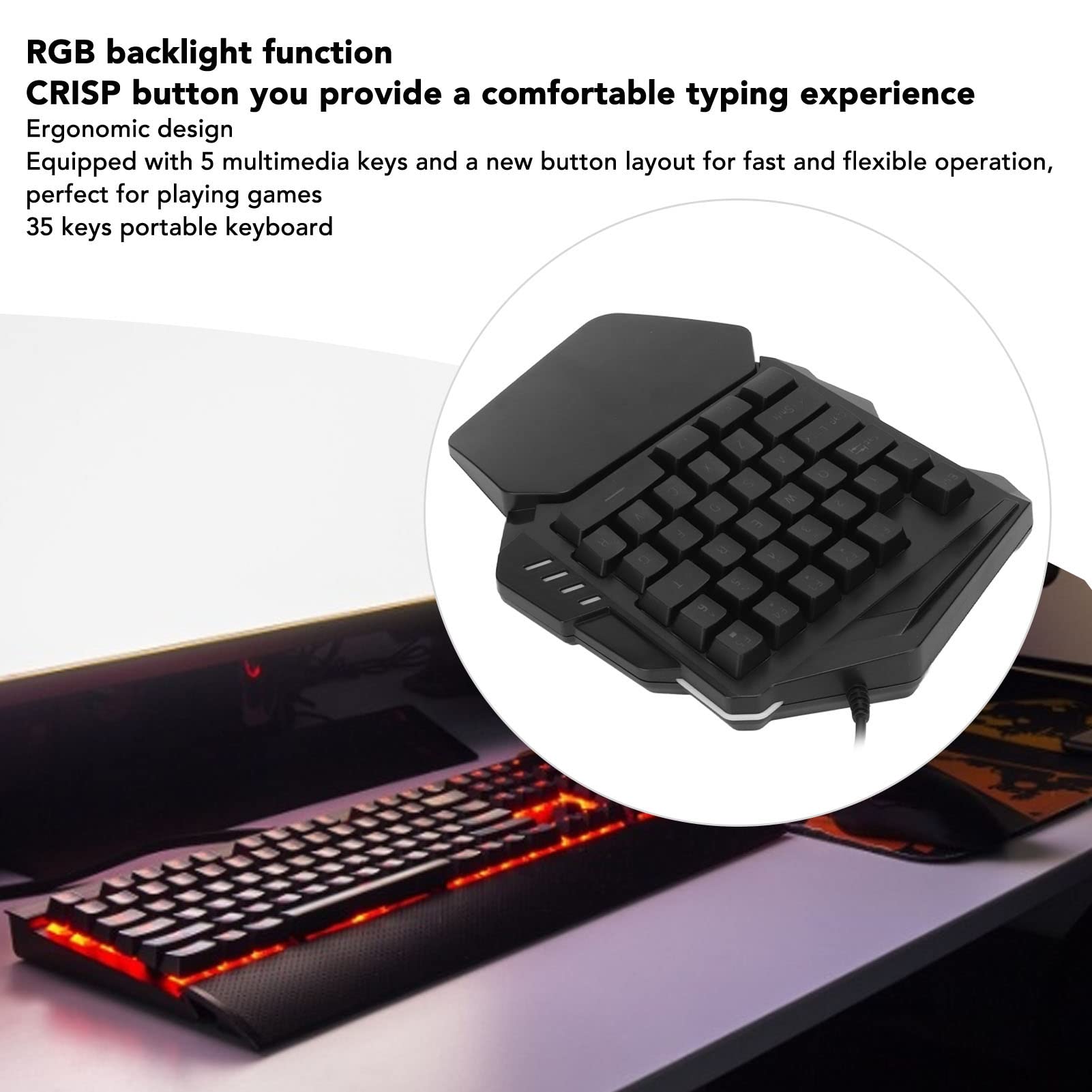 Tastiera da Gioco a Una Mano, Retroilluminazione RGB, 35 Tasti Ergonomici Mini Tastiera Meccanica, Keypad Portatile per FPS MMORPG, Cablata