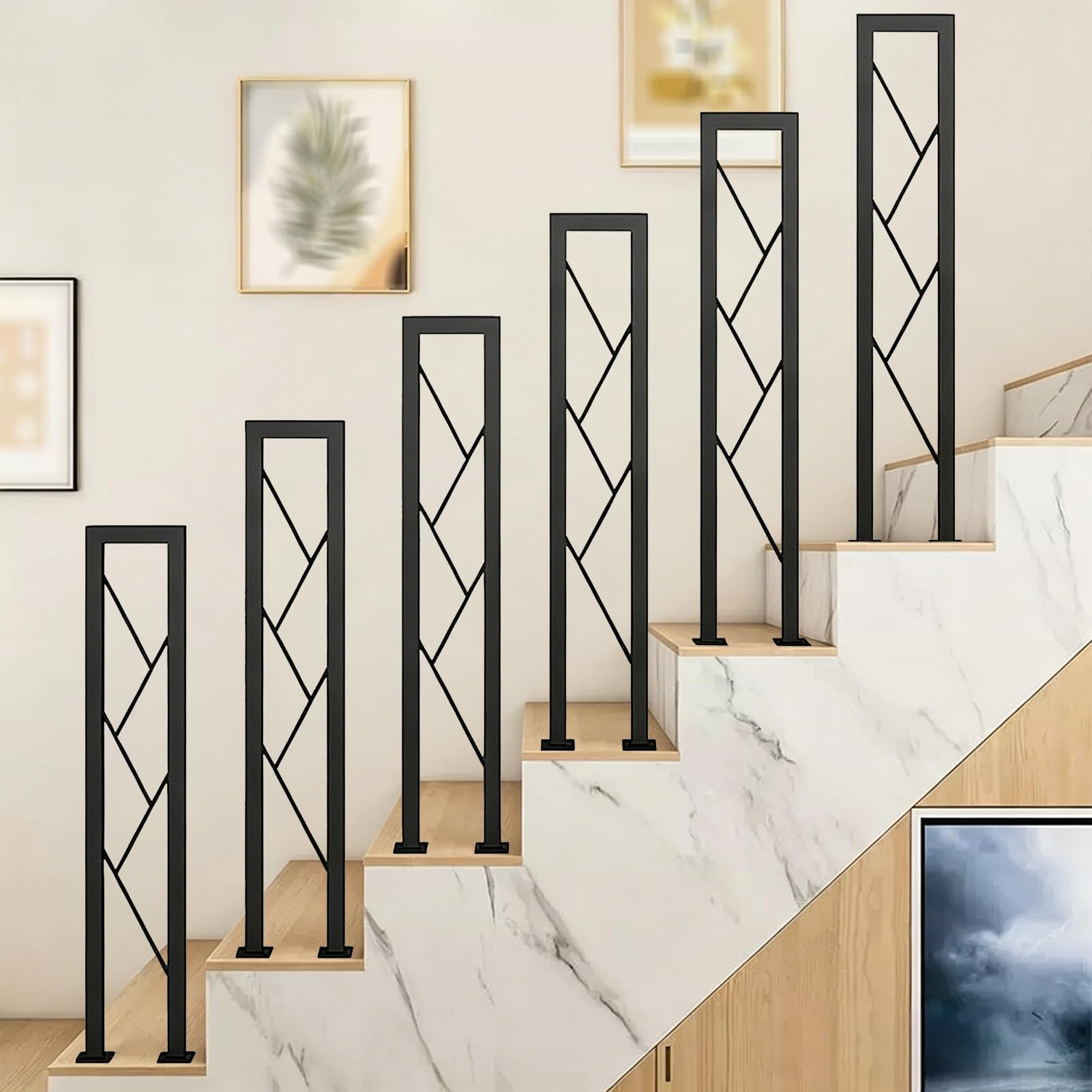 Stairs Banister Handrail for 1-2 Steps, Metal Staircases Railing for Indoor and Outdoor, Porch U-Shaped Wrought Iron Guardrail Square Tube(90cm/35in)