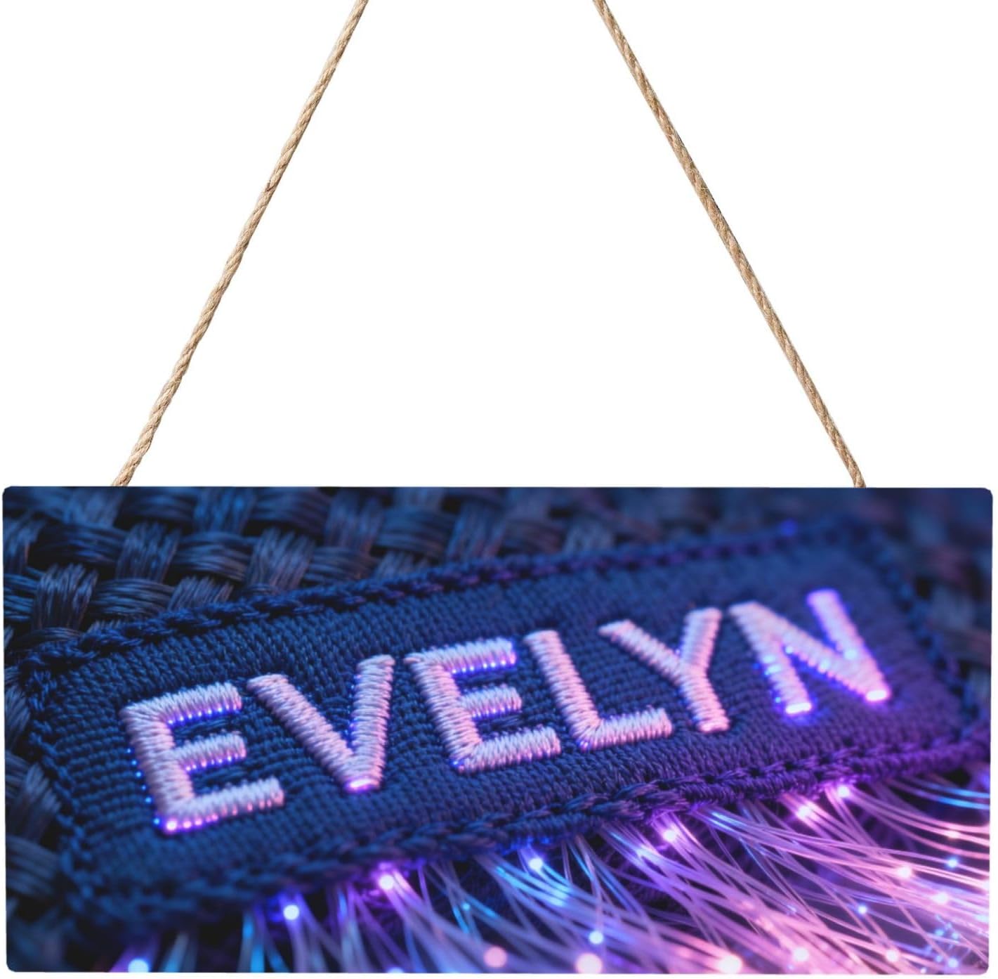 JugJug Evelyn Name Sign Personalized Wall Decor - Futuristic Fiber Optic Theme Wooden Hanging Plaque - 5x10 & 6x12 Inch Modern Art for Bedroom, Office, Gaming Room, Door Hanger Gift