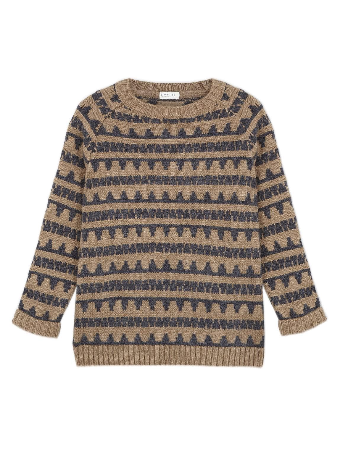 Pull-over garçon haut de gamme Gocco en jersey doux à motif Greca camel