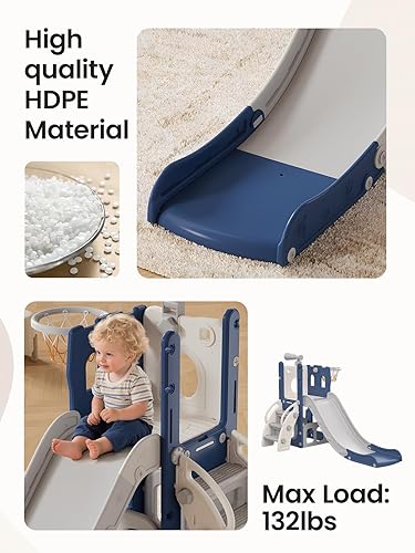 Miniatura 5 de Juego de tobogán para niños con aro de baloncesto y telescopio, tobogán y escalador para niños y niñas, juguete de patio de recreo, divertido juego