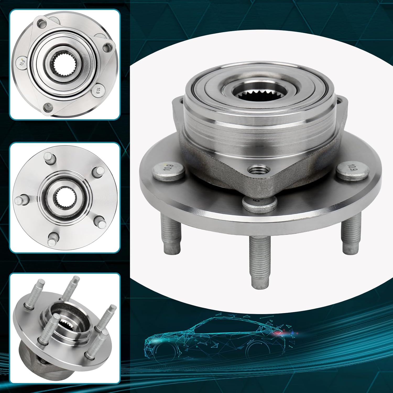 IRONTEK Front Wheel Hub and Bearing Assembly 513100 Compatible for Ford 1996-2007 Taurus, for Lincoln 1995-2002 Continental, for Mercury 1996-2005 Sable, 5 Lugs Wheel Hub Assembly 2 PCS