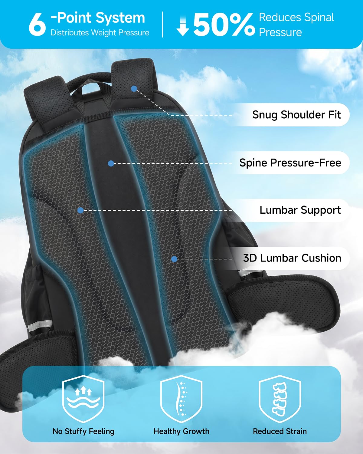 Amythe Zaino Ergonomico Adolescente Ragazzo Cintura Rimovibile | Zaino Ergonomico Adolescente 30L Scuola Rete Richiudibile 5a-13a Viaggio Sport