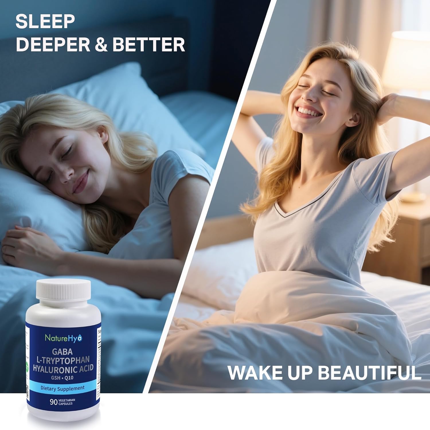 Natural GABA + L-Tryptophan Sleep Aid Supplement – Stress Relief & Relaxation Support, Melatonin Free, Non-Habit Forming, No Morning Grogginess, Calm Mood Formula, 90 Vegan Capsules