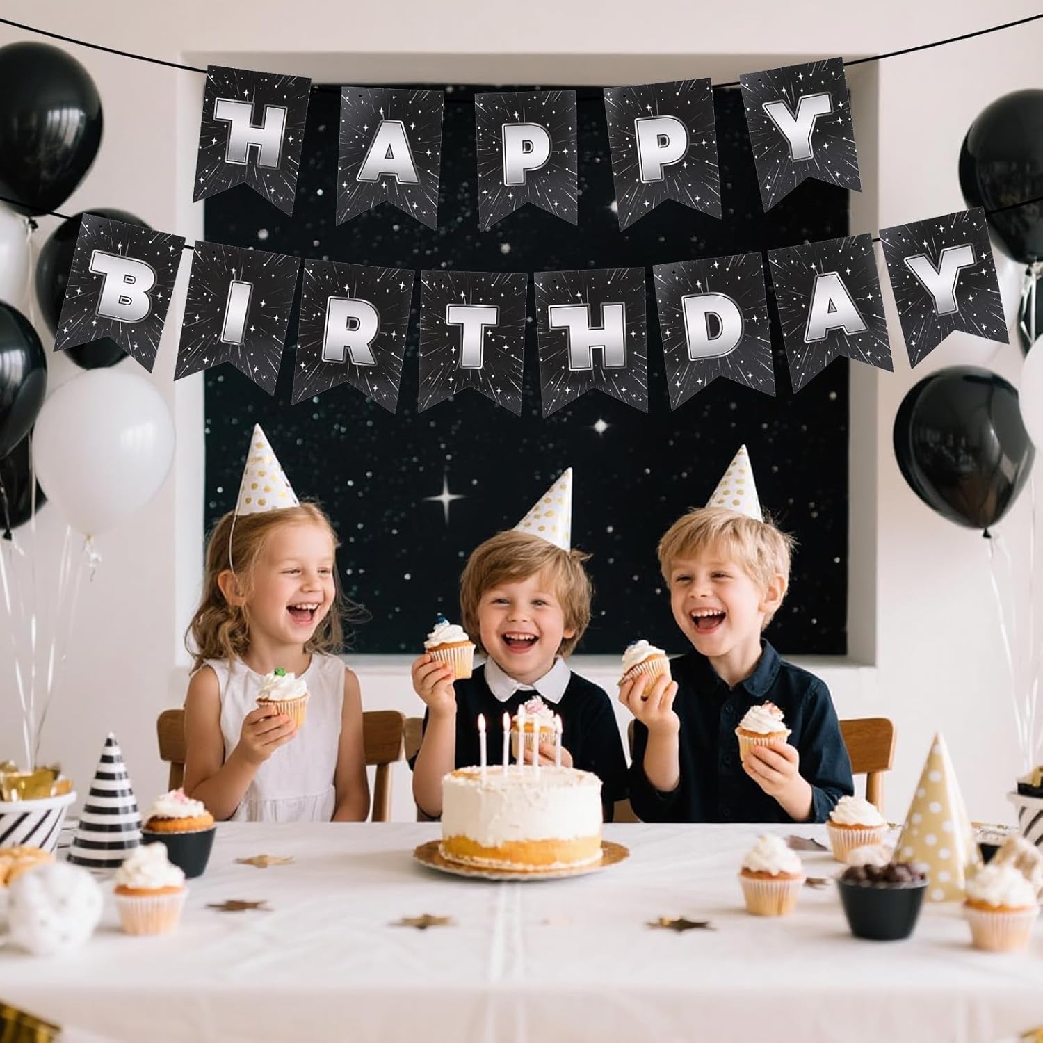 Galaxy Fishtail Happy Birthday Banner, Space Theme Birthday Banner No DIY Required Decorations for Boys Outer Space Themed Celebrations Parties Favors Supplies Cosmic Events