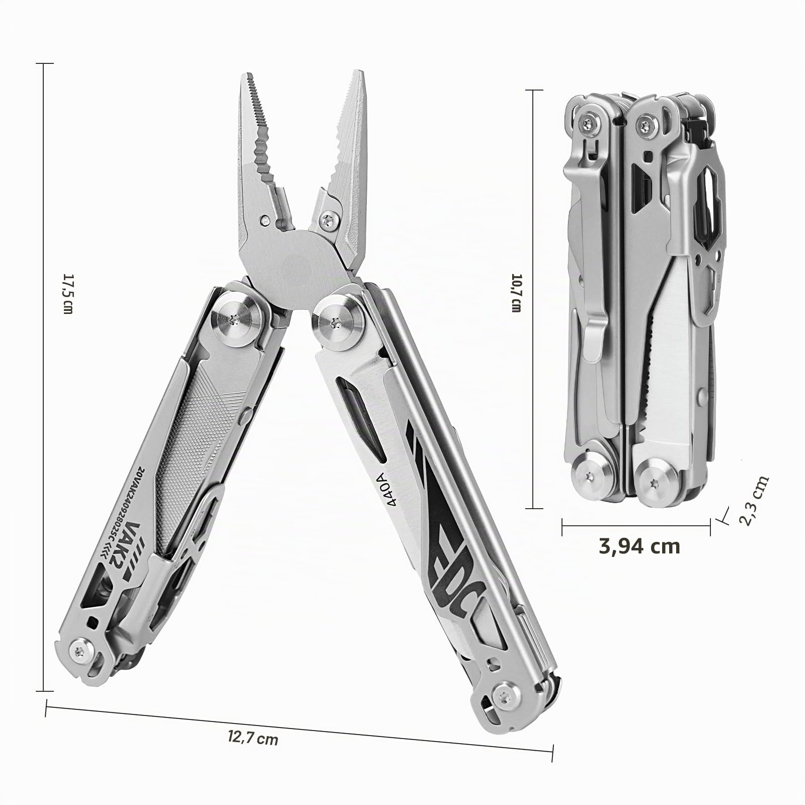 VIPERADE VAK2 EDC Multitool, Pince multifonction 20 en 1 en acier inoxydable, Couteau de poche avec verrouillage automatique, Multitools pliables et robustes avec ciseaux pour randonnée, camping