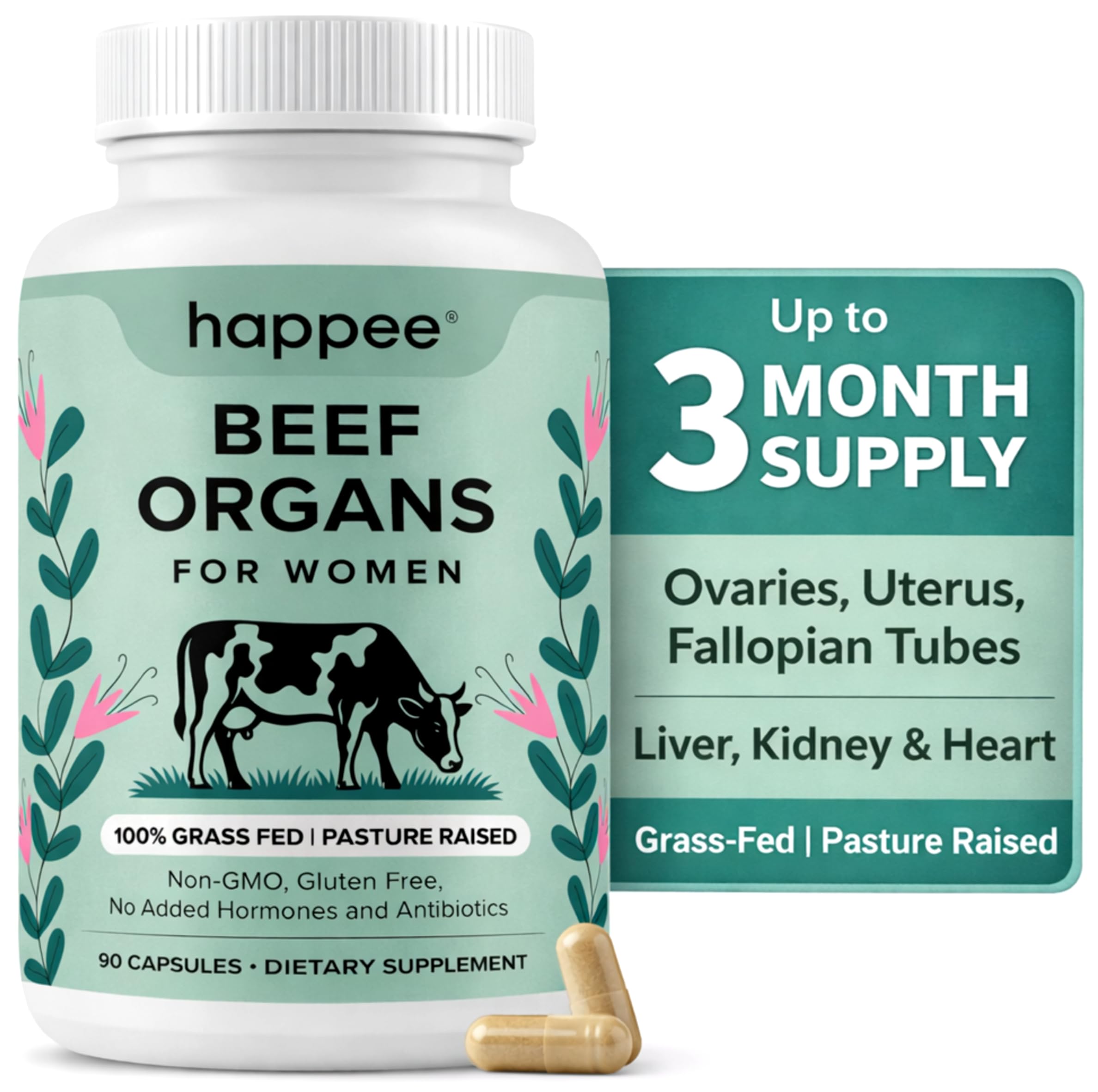 Happee Grass-Fed Beef Organ Supplement for Women 5-in-1 Nutrient Rich