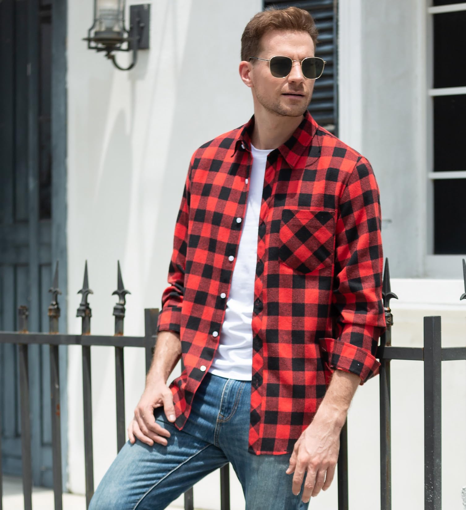 SANGTREE Men's Plaid Slim Fit Long Sleeve Shirt – Breathable, Wrinkle-Resistant, Button Down - View #7