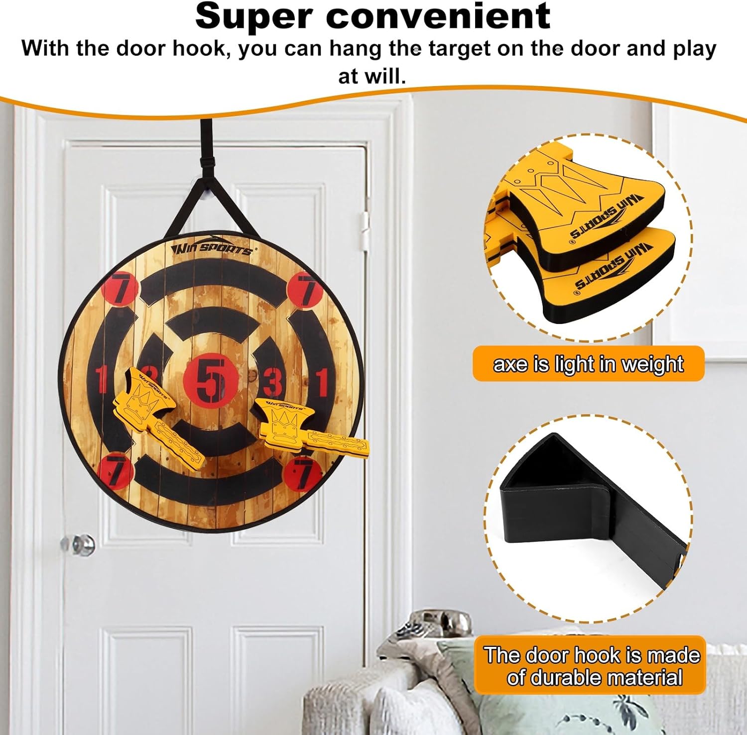 WIn SPORTS Toy Foam Axe Throwing Game - Indoor Outdoor Target Game,Includes Two Foam Axes, One 26” Easy Fold Target and A Carry Bag