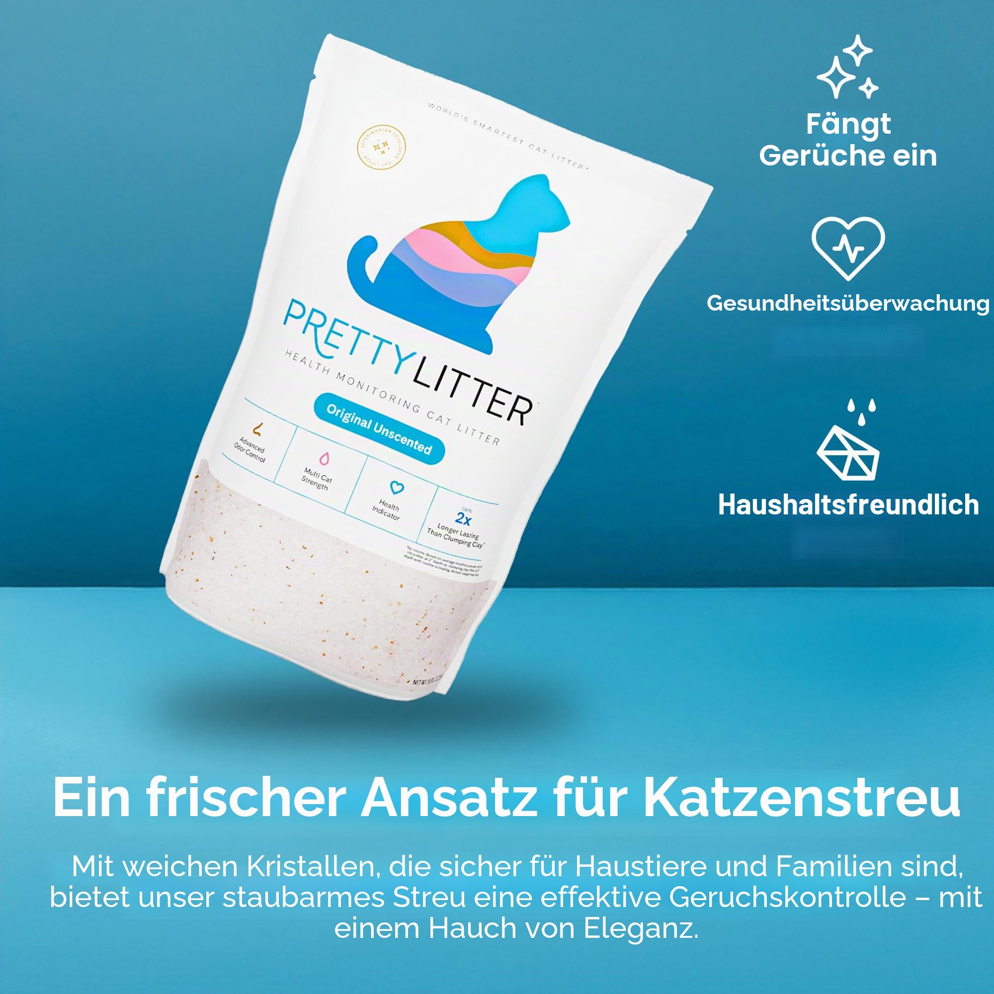PrettyLitter Katzenstreu zur Gesundheitsüberwachung (ohne Duft, nicht klumpend), leicht und geringe Verfolgung, farbwechselnde Kieselgel-Kristalle, fortschrittliche Geruchskontrolle, 2,7 kg, 1 Stück