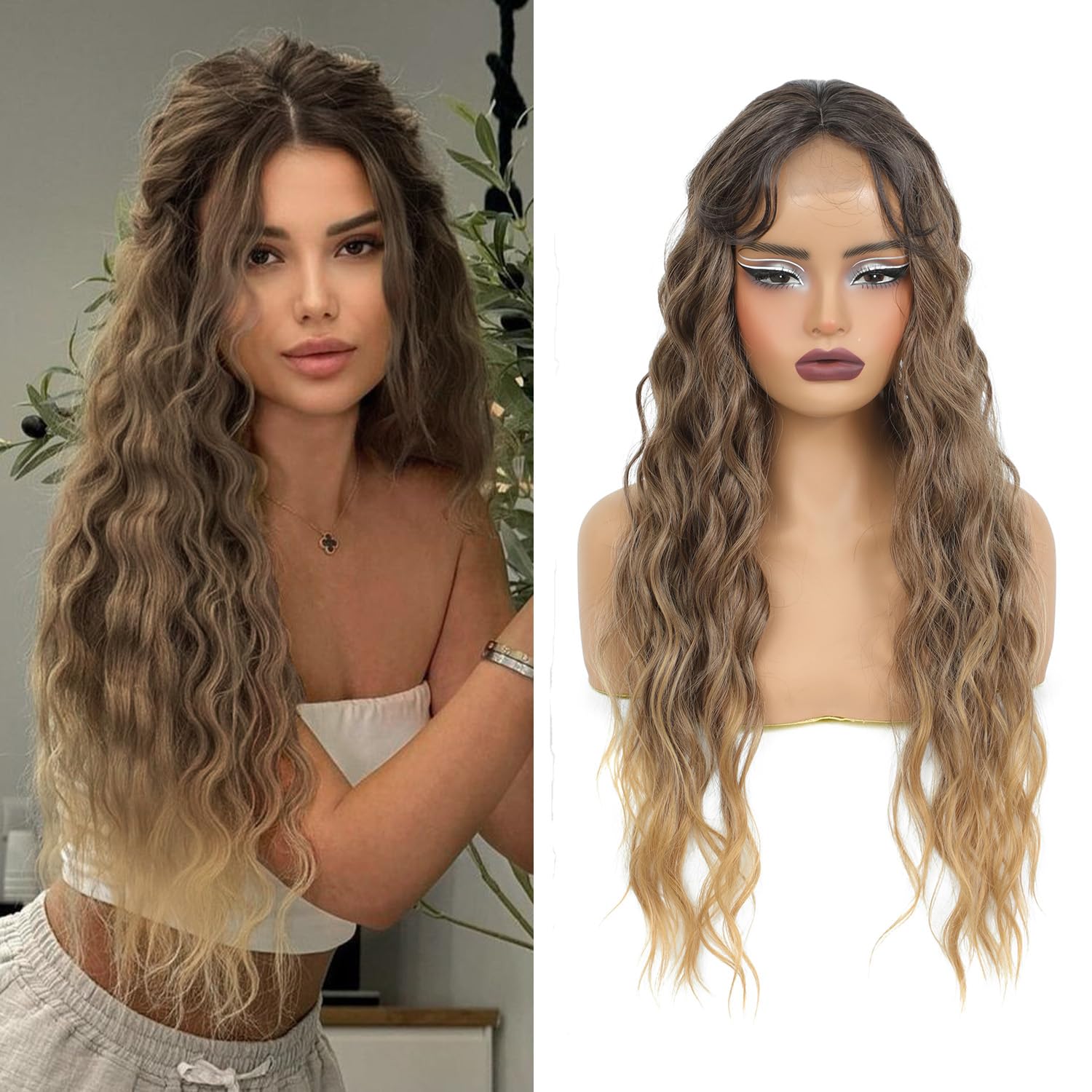 UDU Long Curly Hair Topper for Women with Thinning Hair Clip-In Top Hairpiece for Thinning Crown, Realistic Lightweight Wiglet, Soft and Voluminous