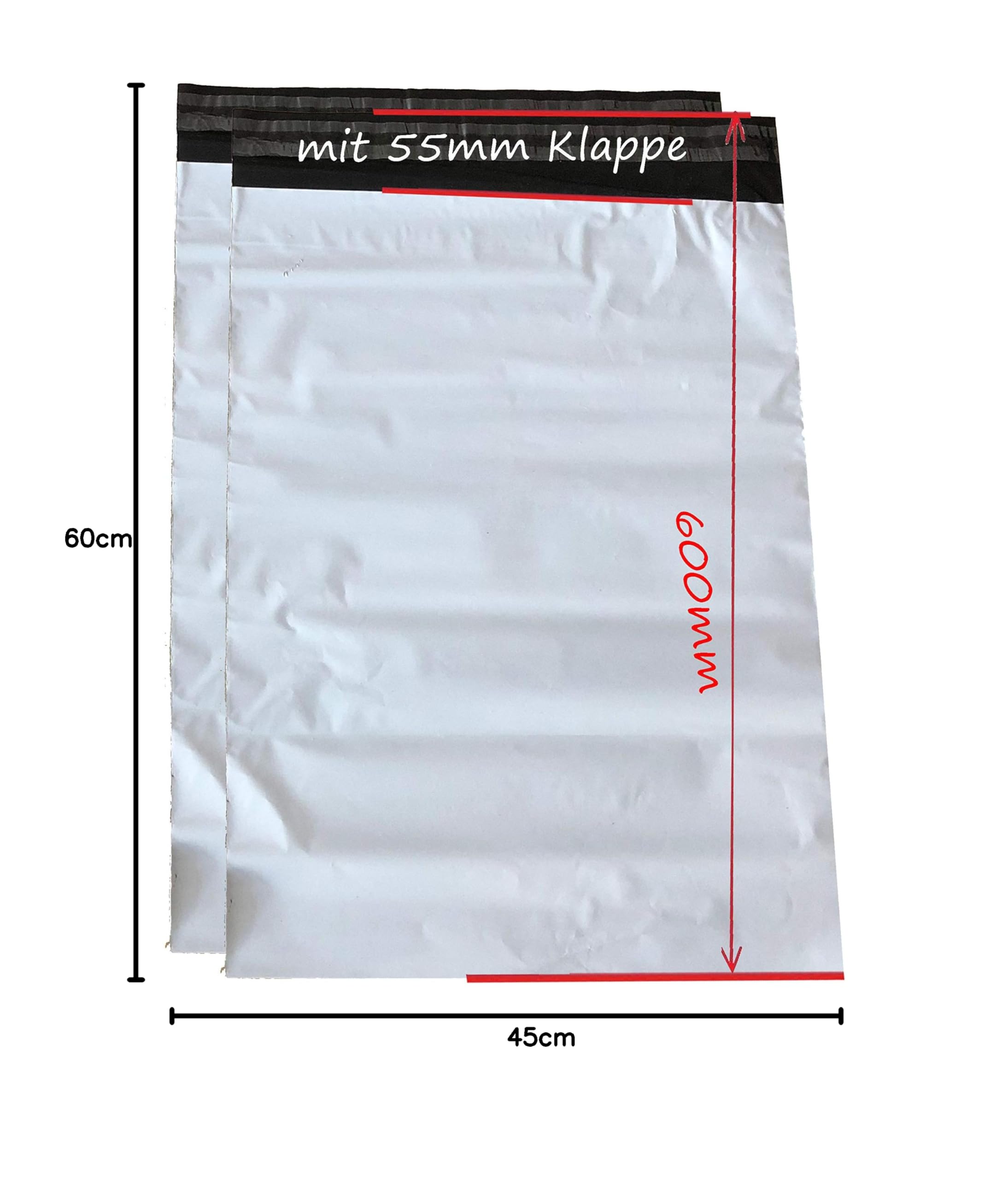 Goodway 100 sacchetti per spedizioni in pellicola, 45 x 60 cm, colore bianco, nero, polietilene a bassa densità, autoadesivi, antistrappo, impermeabili, opachi, buste per spedizioni