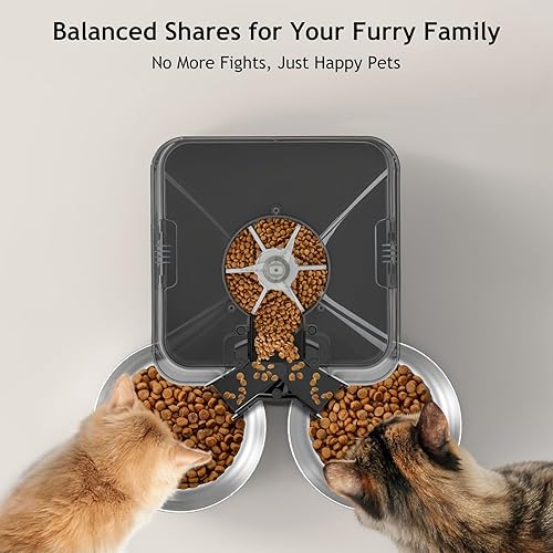 Miniatura 3 de Voluas Comedero automático para gatos para dos gatos, comedero doble para mascotas con 2 cuencos de acero inoxidable, comederos temporizados para