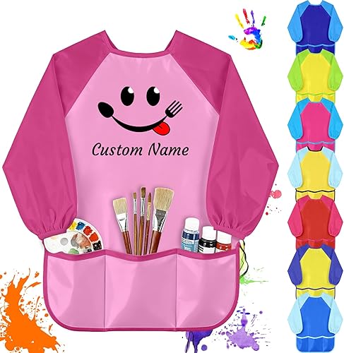 Miniatura 3 de Bata de arte personalizada para niños con nombre para niños pequeños, impermeable, manga larga, delantal de pintura lavable