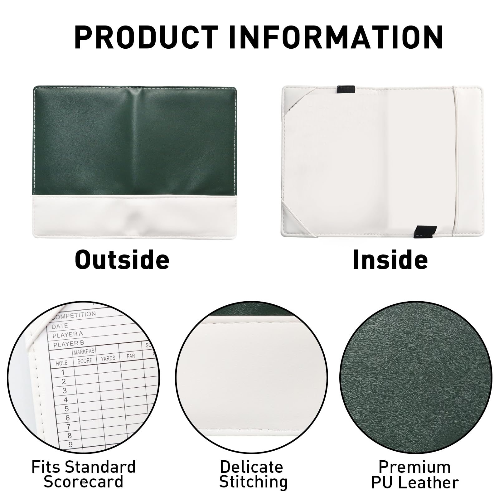 AXKAL Golf Scorecard Score Cards Holder Book Leather Four-leaf Clover Pattern Value Pack - Image 2