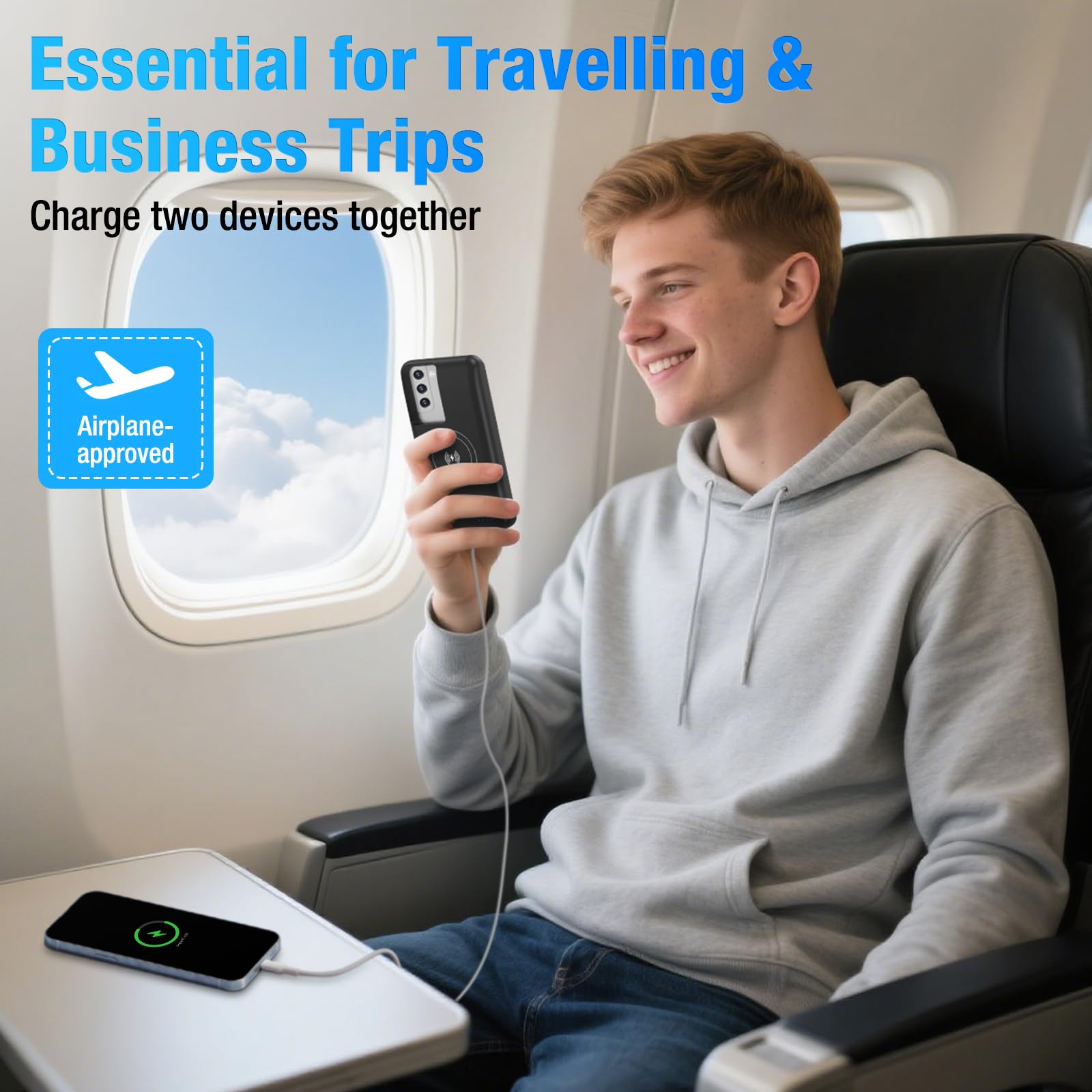 Funda de batería para Samsung Galaxy S22/S23 (15000 mAh), cargador rápido GaN, funda de carga portátil extendida para Galaxy S23, cargador inalámbrico Qi de respaldo con cable USB-C de 20 W