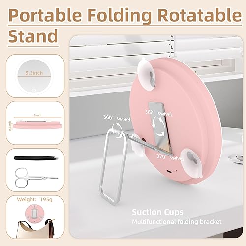 Miniatura 4 de Espejo de aumento de 20 veces con luz, espejo grande iluminado con aumento de 20 veces con 3 ventosas y soporte de mesa de 360, recargable de 3