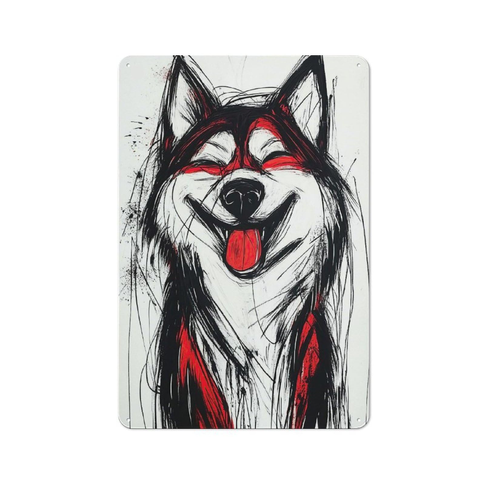 Smiling Husky Dog Art Decorative Metal Plaque 30x20cm, Shop Front Style Bistro Wall Plaque for Tea Room, Shop Wall Or Breakfast Area