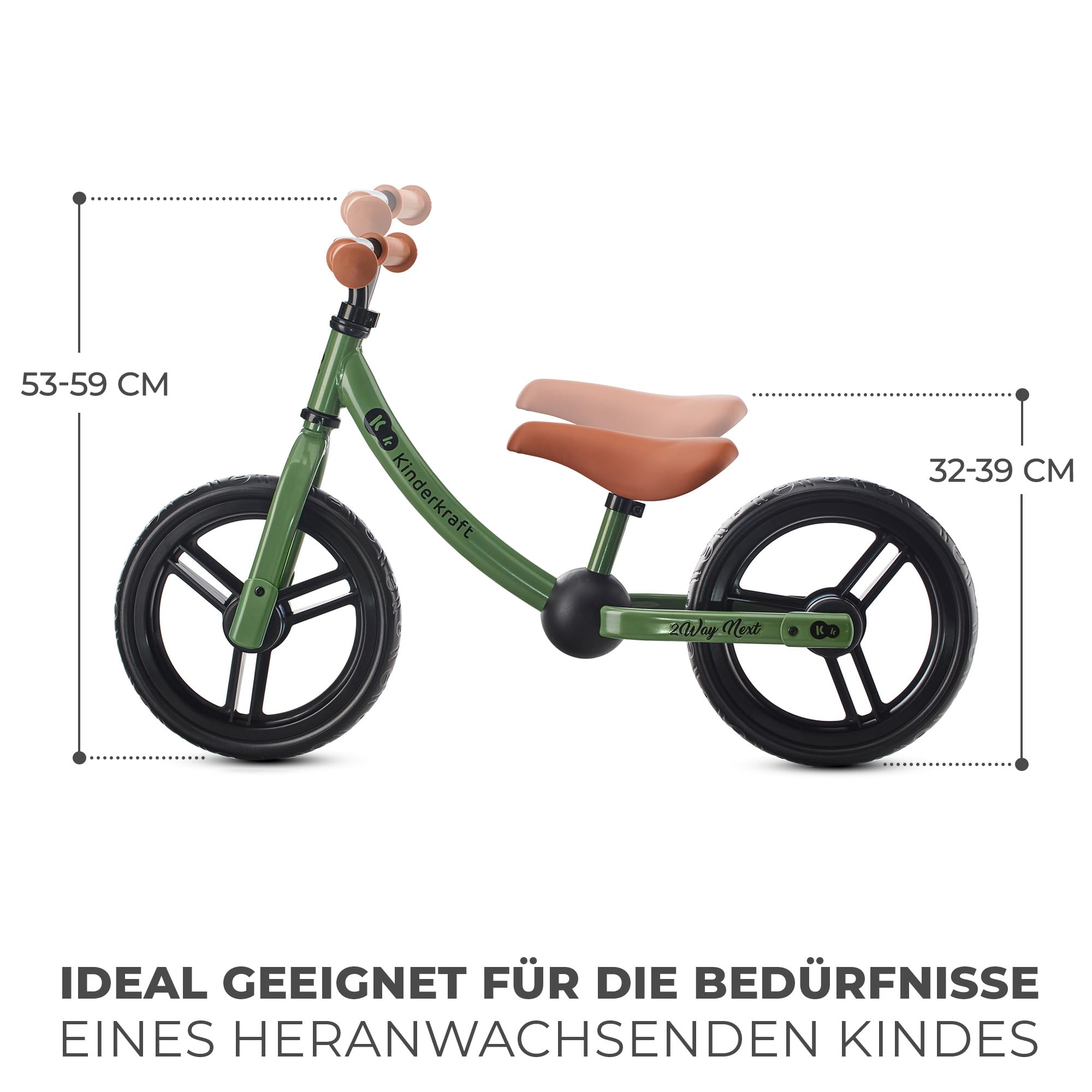 kk Kinderkraft 2WAY NEXT Laufrad ab 3 Jahre, Licht Lauflernrad, Kinder fahrader, 12 Zoll Räder, Höhenverstellbar Sattel und Lenker, Einfache Montage, Begrenzter Lenkeinschlag, Gummigriffe