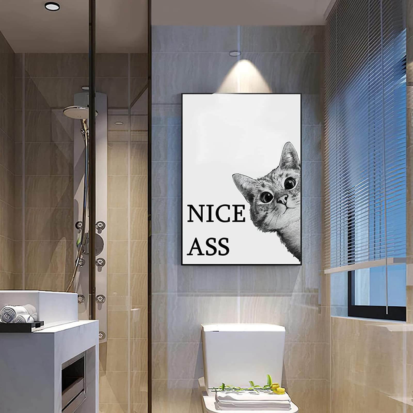 Noir Chat Mur Art Chat Salle De Bains Mur Art Affiche Mignon Animal