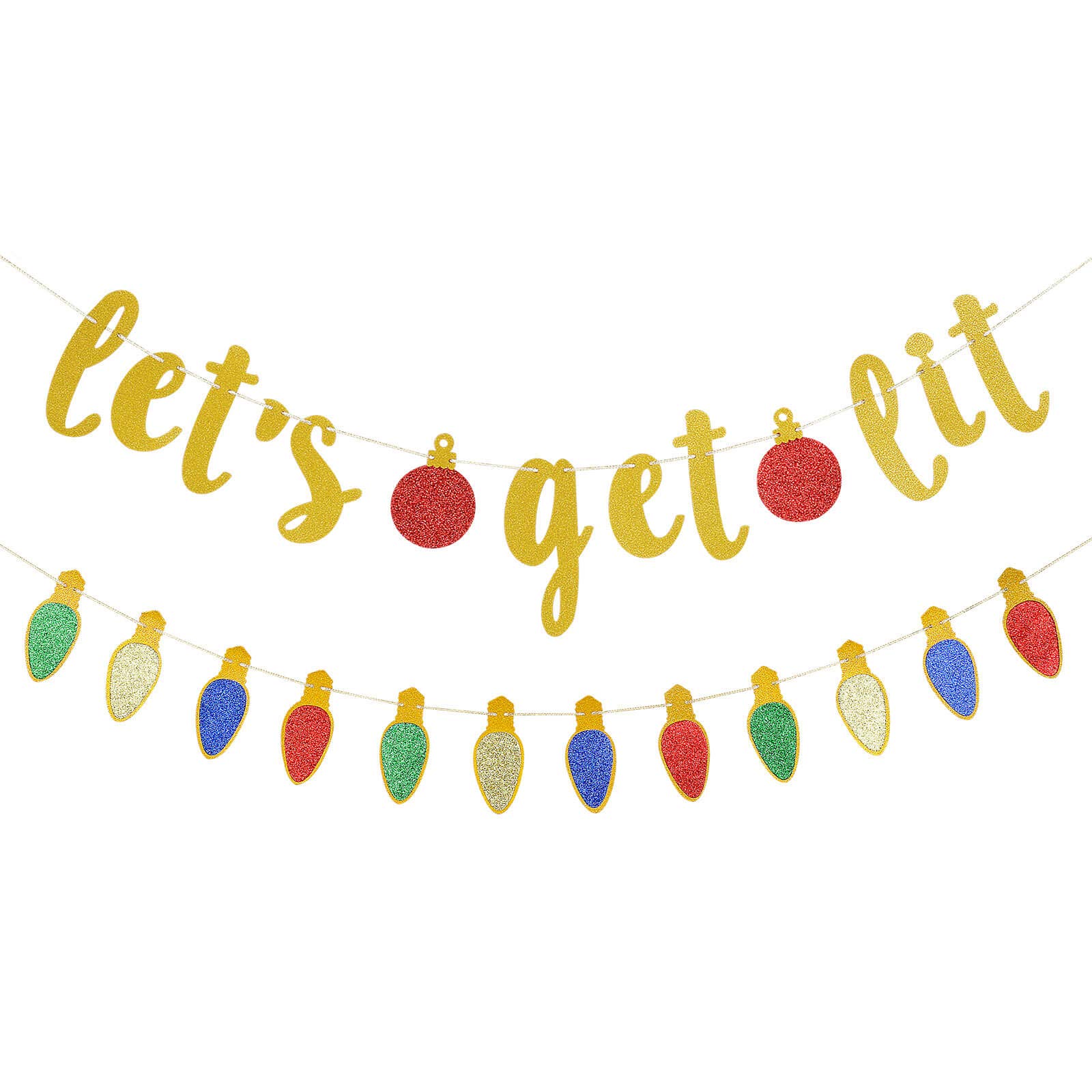 Gold Let's Get Lit Banner for Christmas Party Decorations