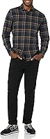 Vista 63 de Yaxa Essentials Camisas de franela de manga larga para hombre, corte ajustado, a cuadros con botones