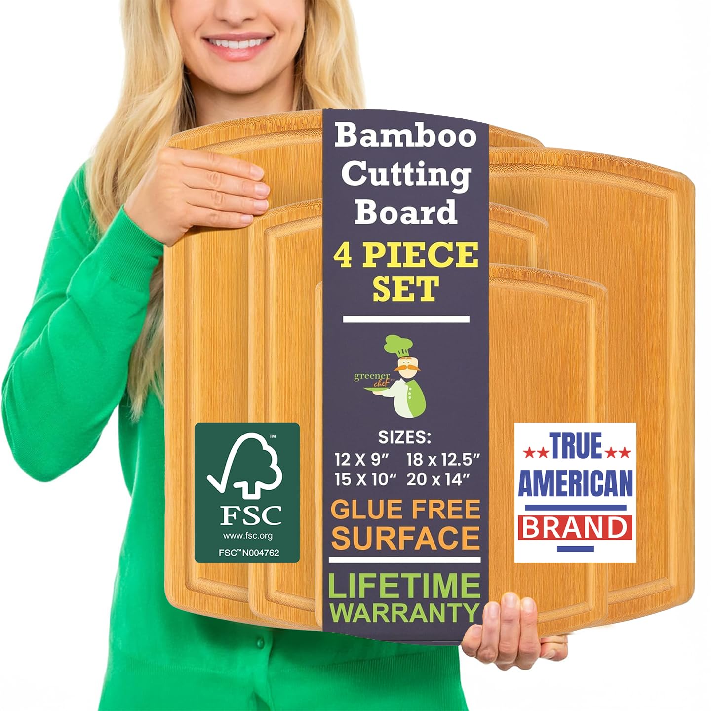 Greener Chef Glue-Free Surface Bamboo Board Set