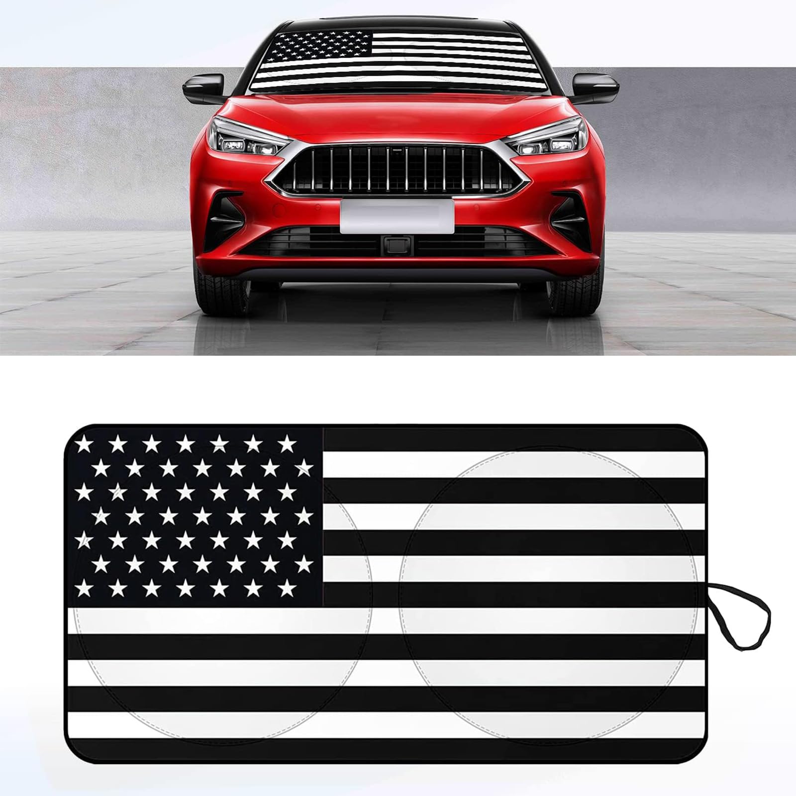 gunhunt 1 PC Car Front Windshield Sun Shade, Foldable Car Front Window Sunshade, Universal Auto Interior Protection, Fits for Cars, SUVs, Vans (American Flag Black)