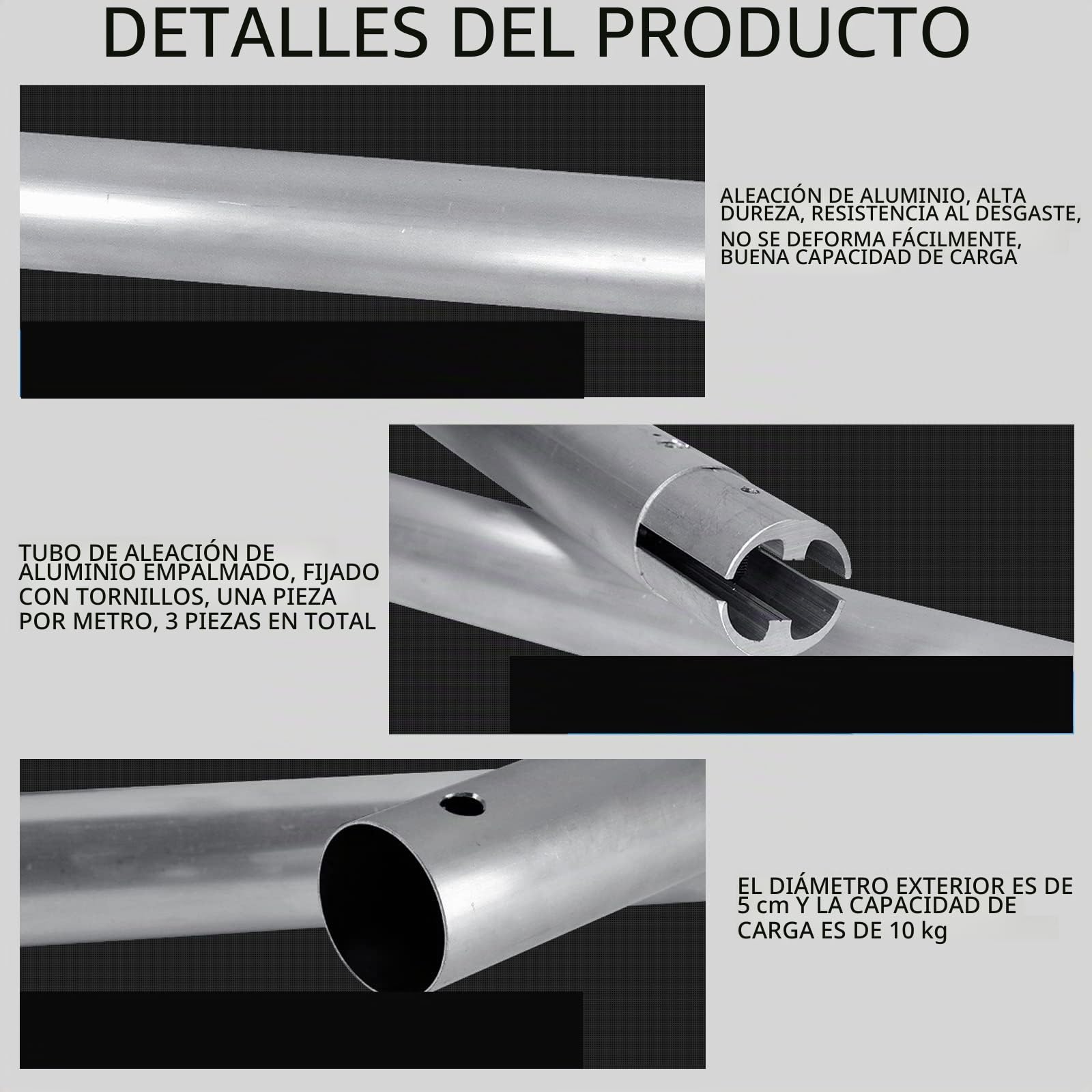 Barra Transversal de Tubo de Metal Inoxidable de 3 m para Sistema de Montaje en Pared de telón de Fondo de Estudio, Poste de Soporte
