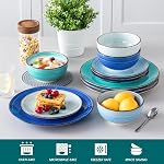 Vancasso Bonita Dinnerware Jeu de pierres bleues 12 Service des pièces pour 4, Ensemble de plaques et de bols en grès peints à la main