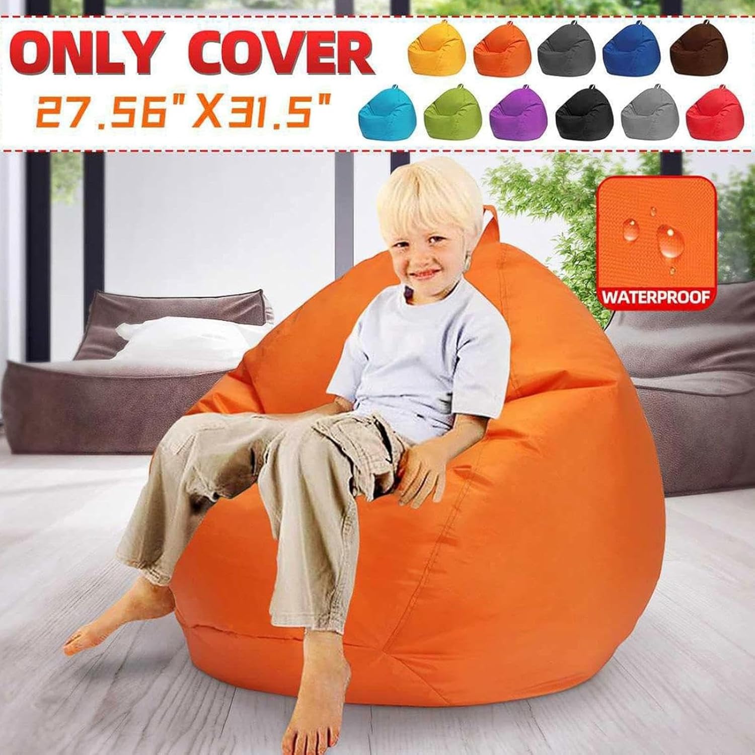 Waterproof Bean Bag Cover No Filler Stuffed Animal Storage for Organizing Plush Toys Beanbag Pouf Chair Oxford Cloth Replacement Cover for Kids Adults,Coffee