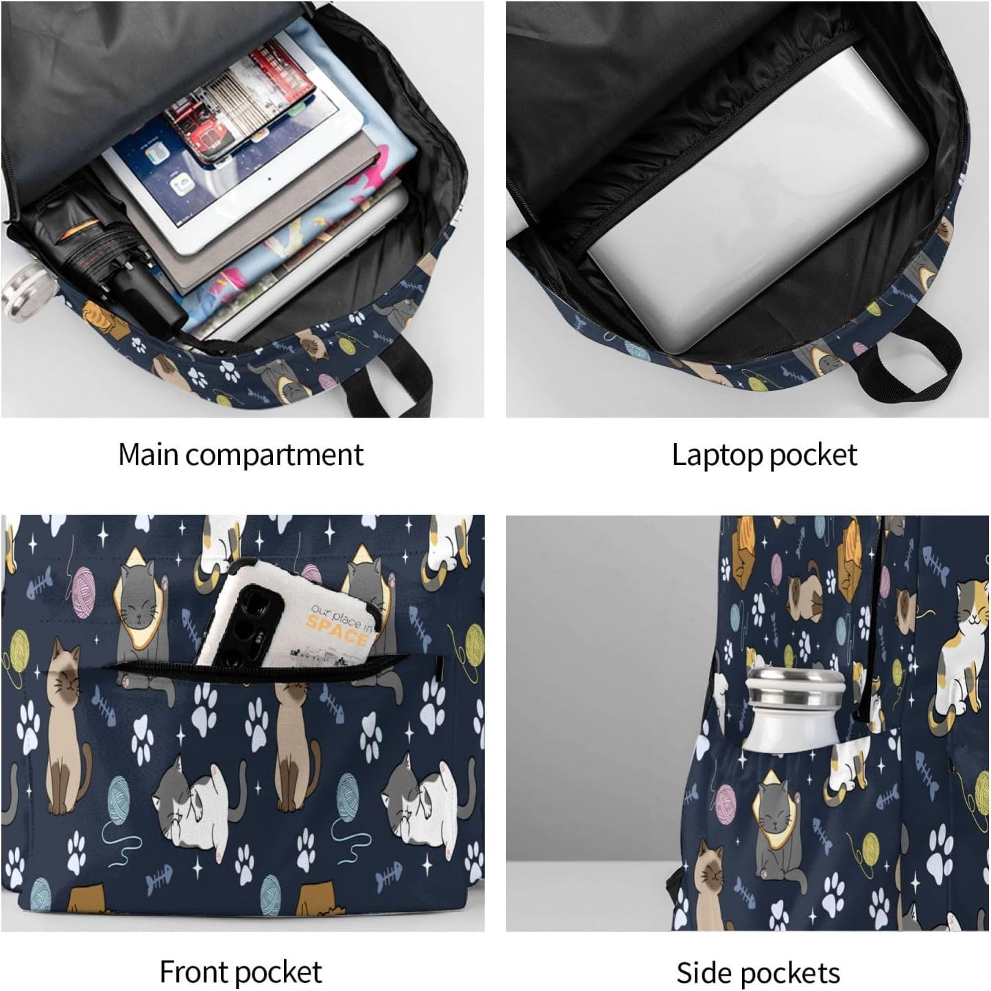Cute Cats Backpack for Women 16.9 inch Travel Casual Laptop Backpack Lightweight Waterproof Hiking Daypack - Image 3