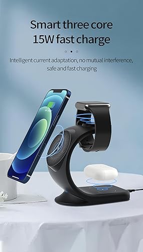 Miniatura 5 de MMOBIEL Estación de carga inalámbrica compatible con iPhone, Apple Watch y AirPods - Soporte de cargador inalámbrico 3 en 1 de 18 W - Base de carga