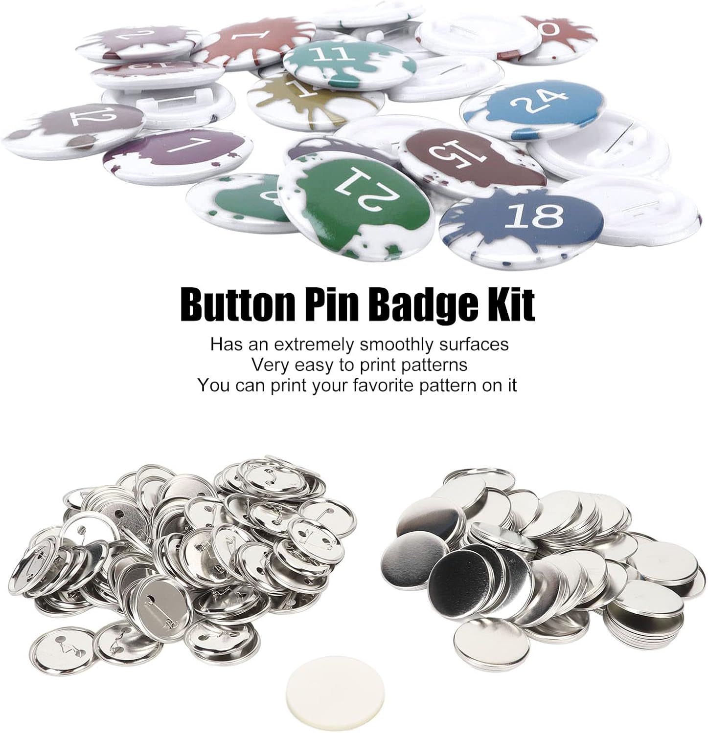 Pilipane Pin Back Button Parts Durable Metal Round Badge Button Kit for DIY Craft Projects 100 Sets Iron Material (50MM)