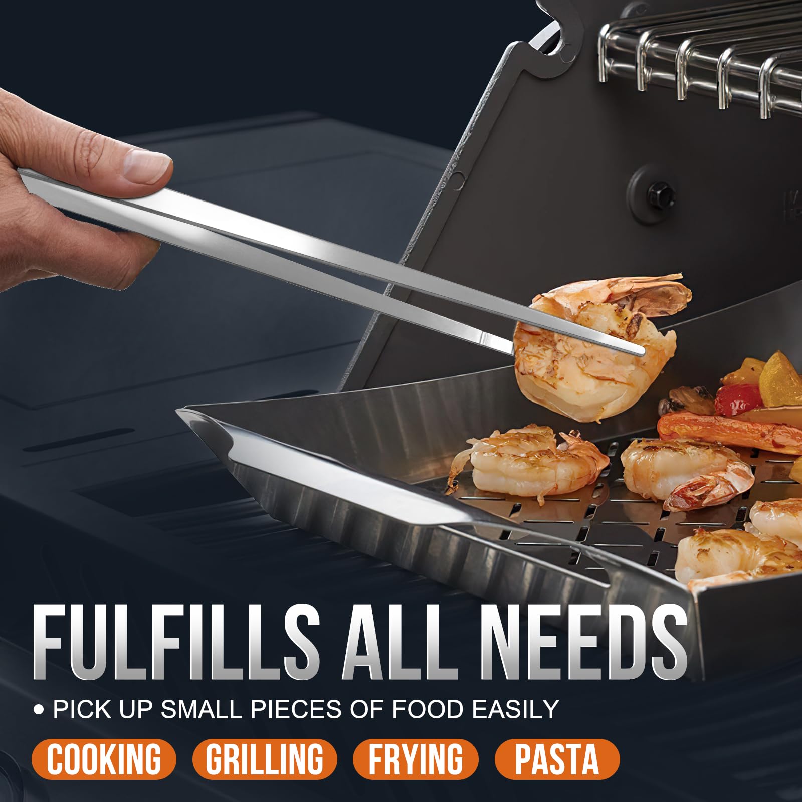 Eddeas Pinzas de cocina de 16 pulgadas de largo, paquete de 2 pinzas grandes para cocinar, pinzas de acero inoxidable resistentes al calor hasta 315.6 °C, aptas para lavavajillas