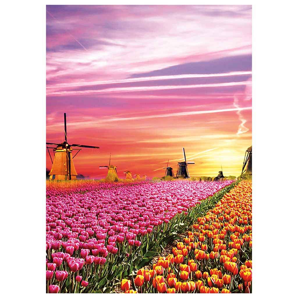 Adult 1000 pieces Jigsaw Puzzles, Dutch windmills and flowers at dusk, mini Puzzles for Grown Ups Children Educational Games Toys Jigsaw Floor Puzzle 16.5 x 11.7 Inch