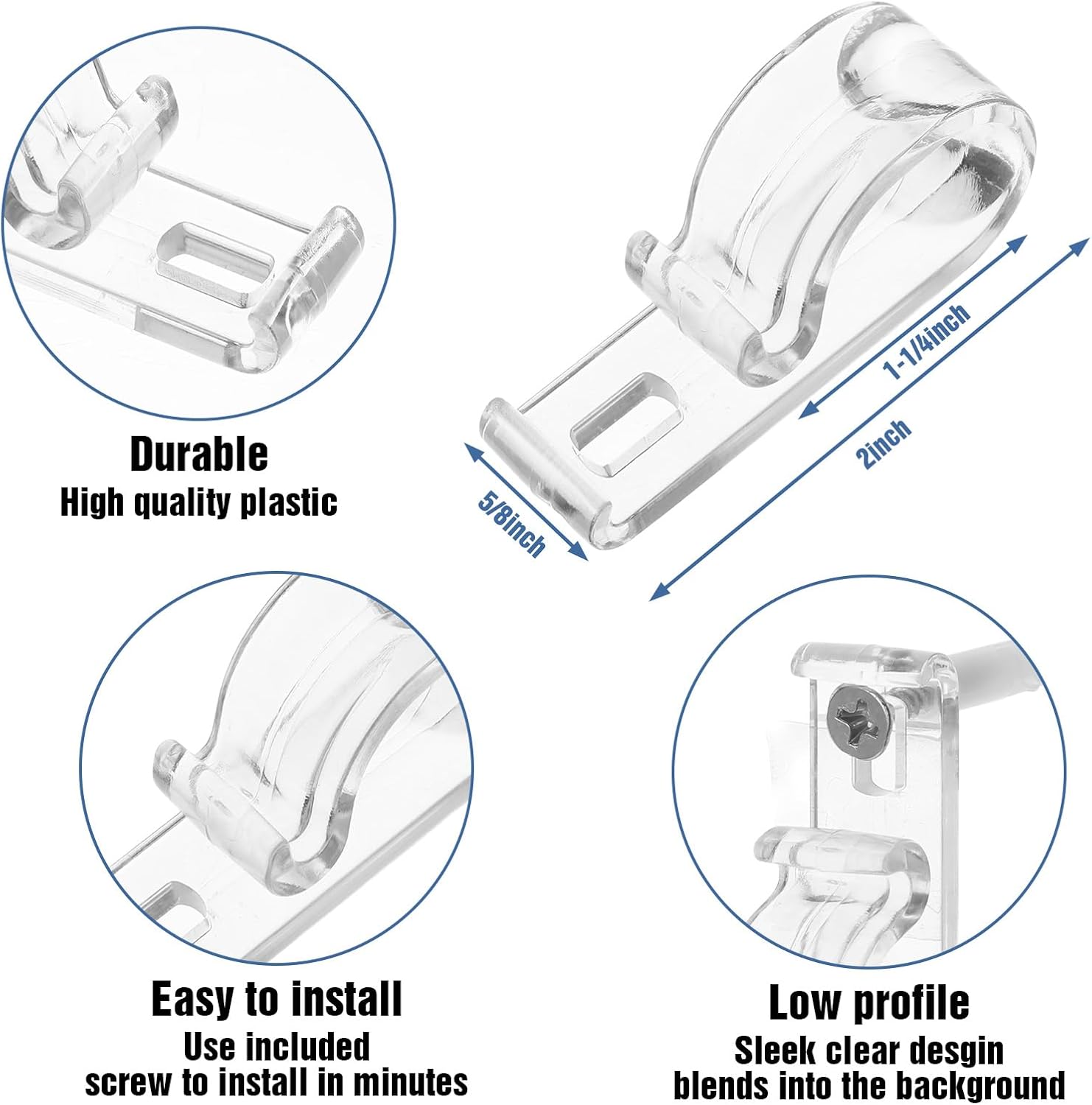 60Pcs Roller Shade Clear Saftey Chain and Cord Guide, Bulk Fixation Hook P Clip Blind Cord Holder, for Roller Vertical and Roman Shades and Bead Chain Tension Device