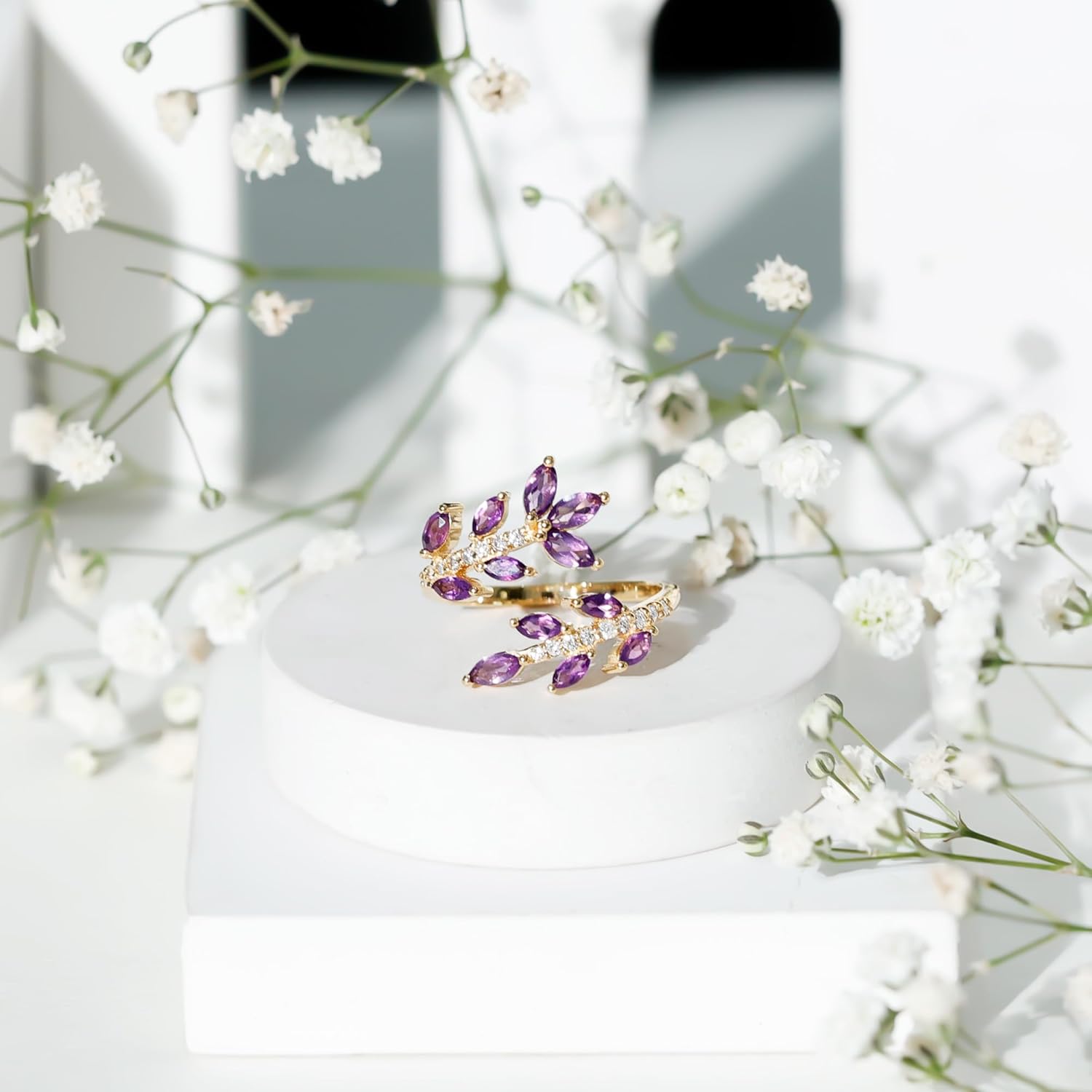 Natural Amethyst Diamond Statement Ring For Women, AAA Quality, Certified Amethyst Designer Ring - Ideal For Gift