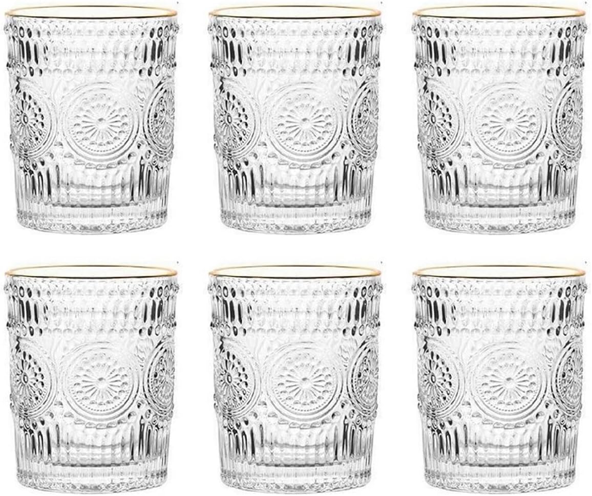 6 Pieces Glasses Cups Drinking Glasses Tumblers Vintage Glassware Set for Juice, Beverages (A(270ml))